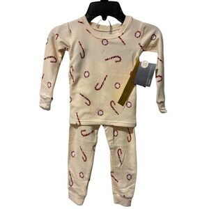 Modern Moments by Gerber Kids 3T Candy Cane Pajama Set Long Sleeve Pants Cream
